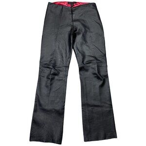 Misdemeanor Womens Black Leather Pants Flat Front Raw Cuff Mid Rise Lined Size 5